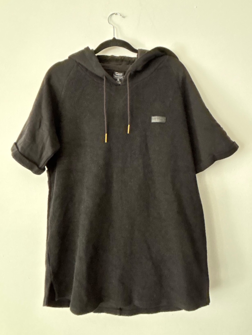 Fly Supply Mens M Black Short Sleeve Hoodie Pullover Sweatshirt 100% Cotton